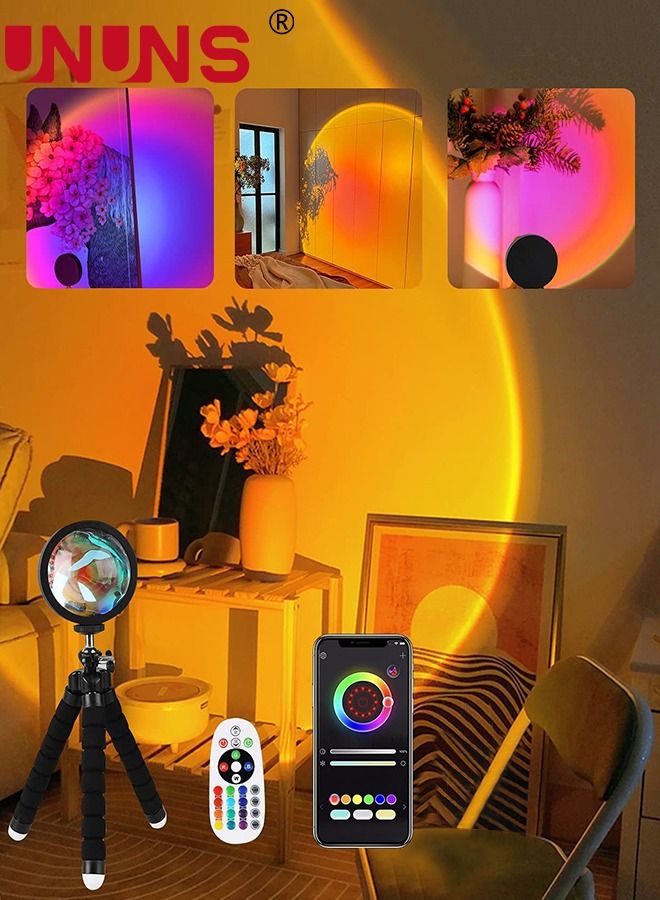 LED Sunset Lamp,16 Colors LED Sunset Projection Lamp Remote Control,Sunset Lamp Projector 360 Degree Rotation,APP Control Multicolor Sunset Projection Lights