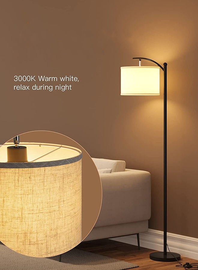 Modern Retro Atmosphere Standing Floor Lamp LED Three-Color Adjustable Hanging Linen Lampshade