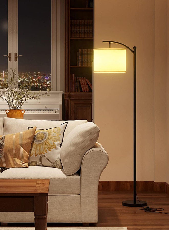 Modern Retro Atmosphere Standing Floor Lamp LED Three-Color Adjustable Hanging Linen Lampshade