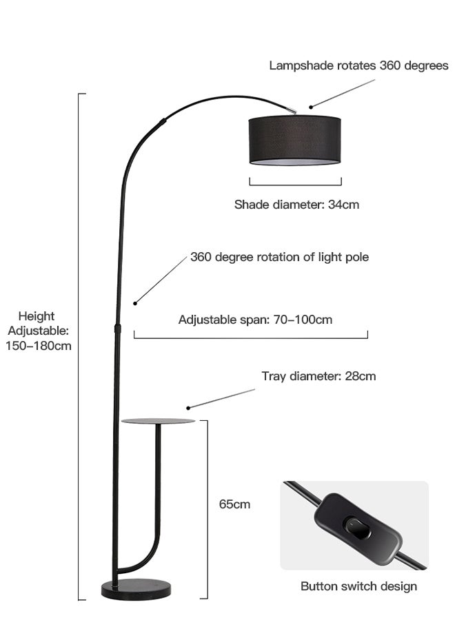 Three-Color Dimmable Vertical Floor Lamp With Warm Light Pure Natural Marble Base with Coffee Table Tray - with Remote Control Time Switch 70x185cm