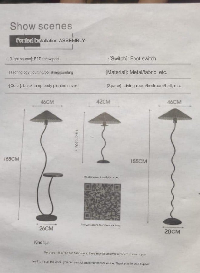 Nordic Atmosphere Floor Lamp Standing Floor Light with Wood Table Brightness Control, American Style Switch Lampshade Floor Lamps Side Table for Living Room Bedroom 26x155 Centimeter