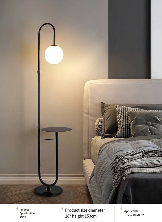 Nordic Modern Iron Atmosphere Standing Floor Lamp With Shelf Glass Lampshade With Coffee Tray