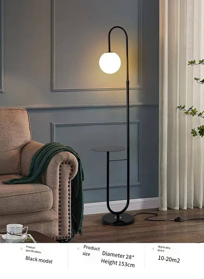 Nordic Modern Iron Atmosphere Standing Floor Lamp With Shelf Glass Lampshade With Coffee Tray