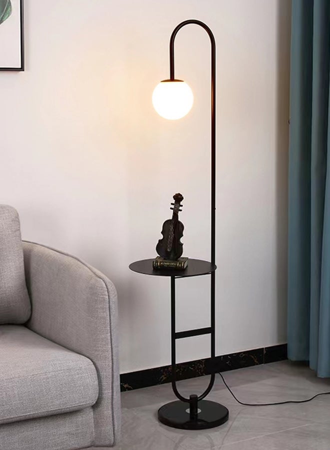 Nordic Modern Iron Atmosphere Standing Floor Lamp With Shelf Glass Lampshade With Coffee Tray