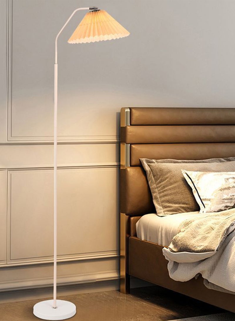 Modern Luxury Straight Pole Atmosphere Standing Floor Lamp Pleated Lampshade LED Three-Tone Lighting