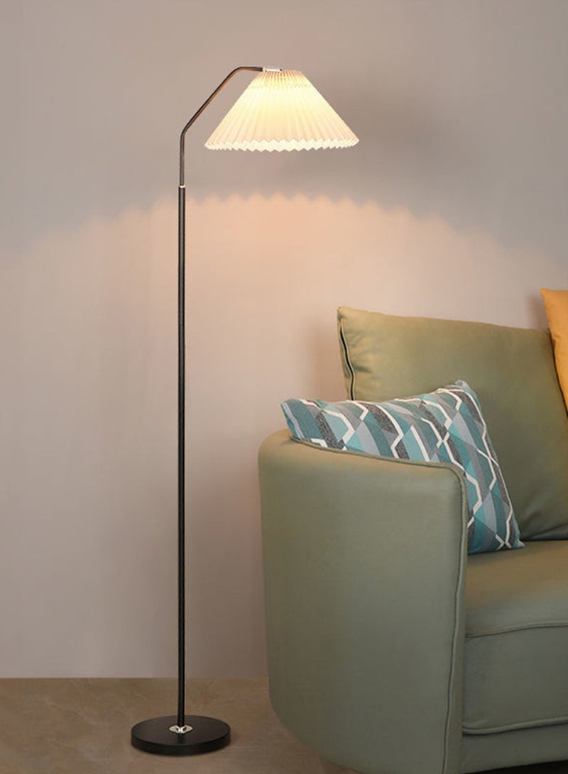 Modern Luxury Straight Pole Atmosphere Standing Floor Lamp Pleated Lampshade LED Three-Tone Lighting