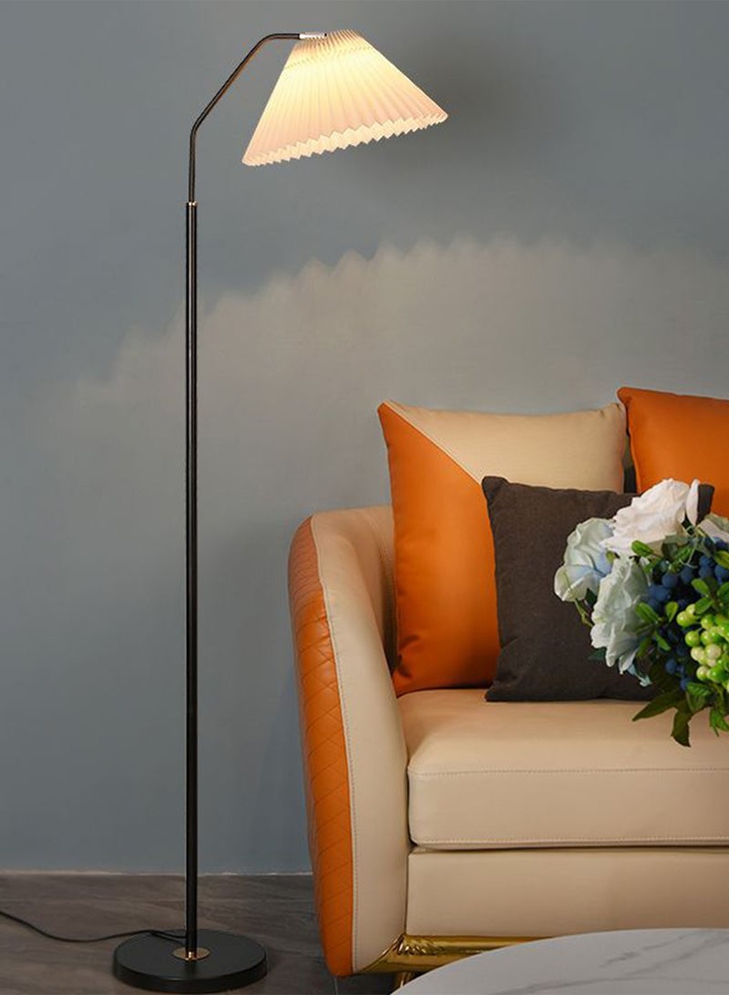 Modern Luxury Straight Pole Atmosphere Standing Floor Lamp Pleated Lampshade LED Three-Tone Lighting