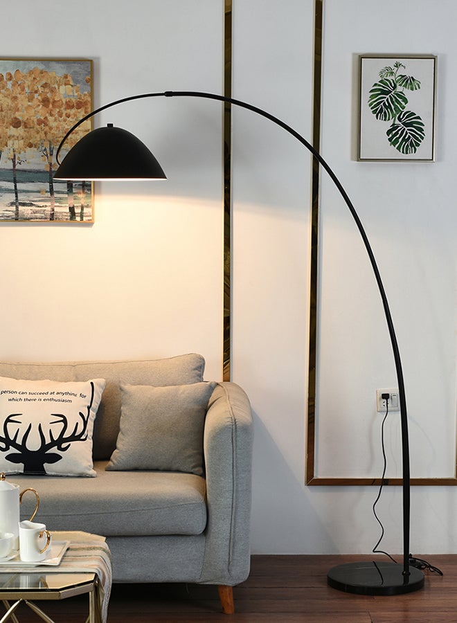 Nordic Minimalist Atmosphere Standing Floor Lamp Three-Tone Lighting Modern Marble Base 360° Flexible Rotating Curved Dome Pole Black