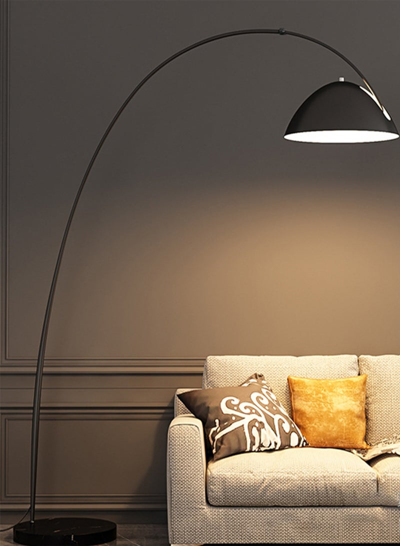 Nordic Minimalist Atmosphere Standing Floor Lamp Three-Tone Lighting Modern Marble Base 360° Flexible Rotating Curved Dome Pole Black