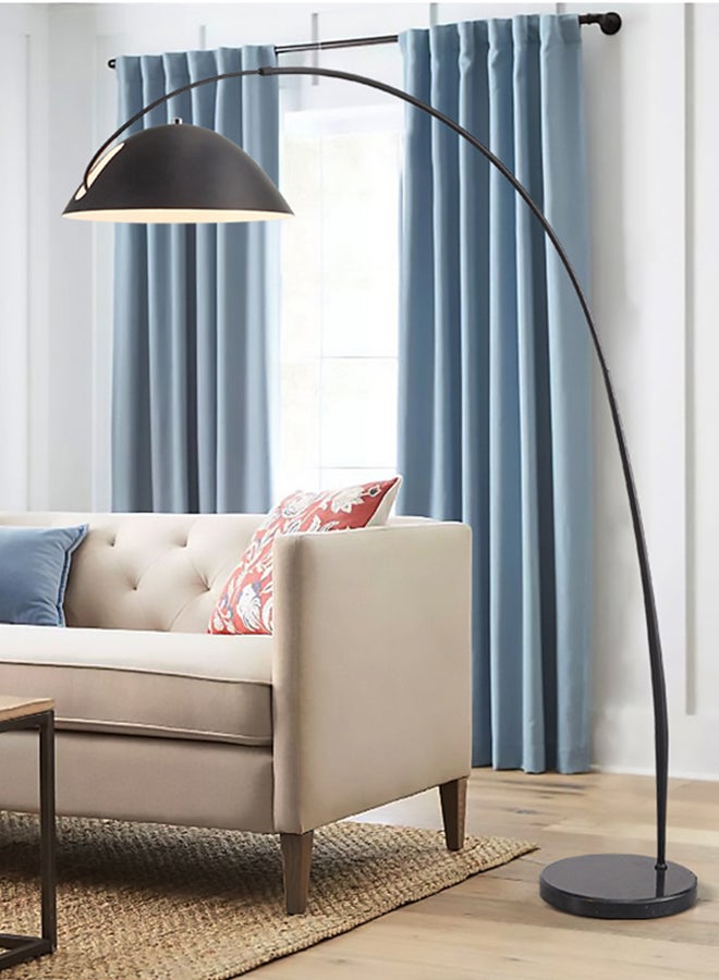 Nordic Minimalist Atmosphere Standing Floor Lamp Three-Tone Lighting Modern Marble Base 360° Flexible Rotating Curved Dome Pole Black