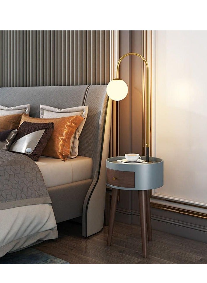 Modernize Stylish Decorative Floor Lamp Attached Wooden Round Table with Drawer and Charging Port