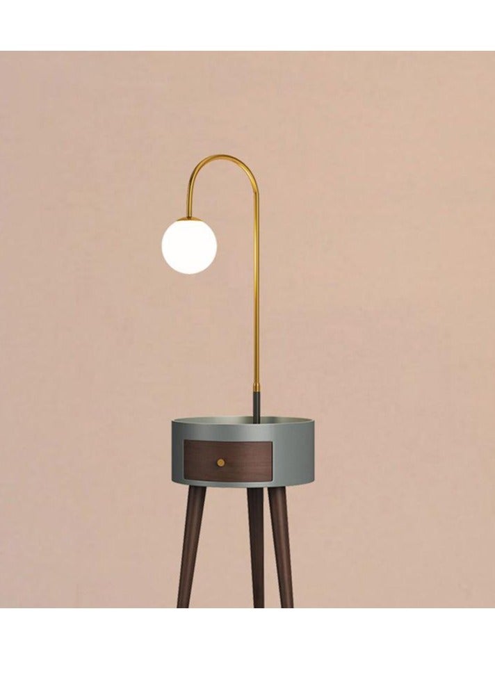 Modernize Stylish Decorative Floor Lamp Attached Wooden Round Table with Drawer and Charging Port