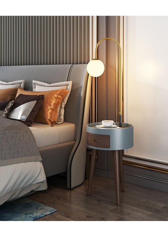 Modernize Stylish Decorative Floor Lamp Attached Wooden Round Table with Drawer and Charging Port