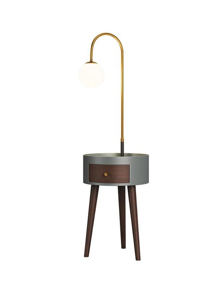 Modernize Stylish Decorative Floor Lamp Attached Wooden Round Table with Drawer and Charging Port