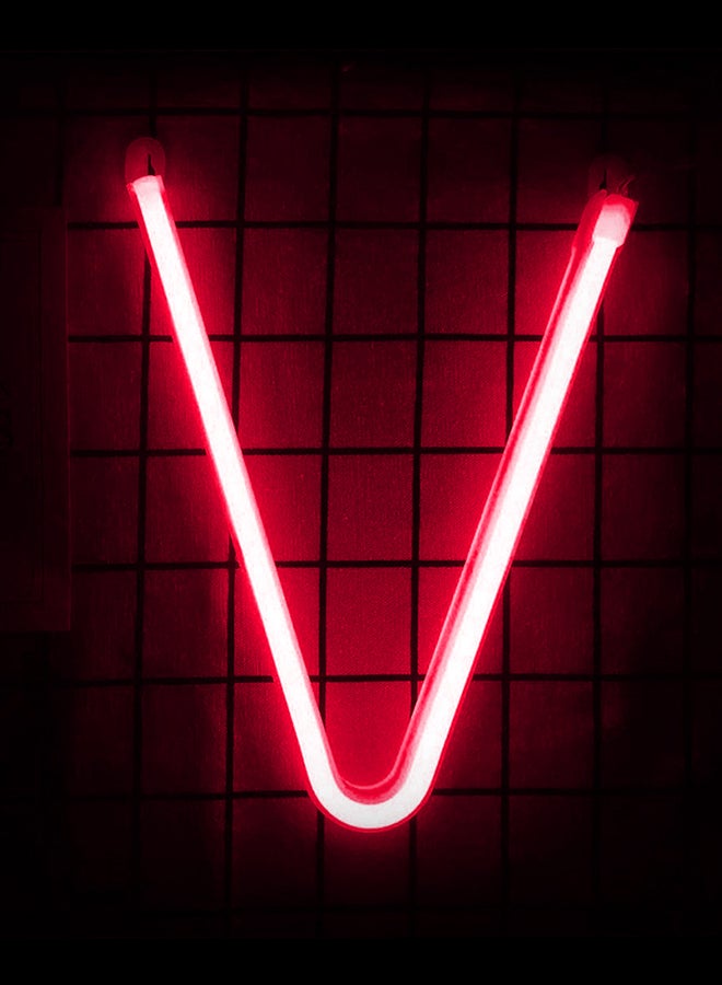 Neon Flex V Letter LED Light Red 30x24cm