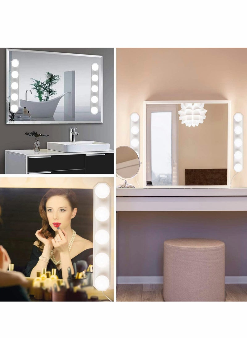 Vanity Lights, LED Mirror Lights, 5 Bulbs 3 Color Modes Brightness Dimmable, 4W USB Power Makeup Cosmetic Table Dressing Light, for Bathroom Dressing Room, Hollywood Style, Mobile Portable