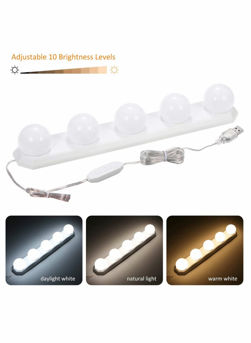 Vanity Lights, LED Mirror Lights, 5 Bulbs 3 Color Modes Brightness Dimmable, 4W USB Power Makeup Cosmetic Table Dressing Light, for Bathroom Dressing Room, Hollywood Style, Mobile Portable