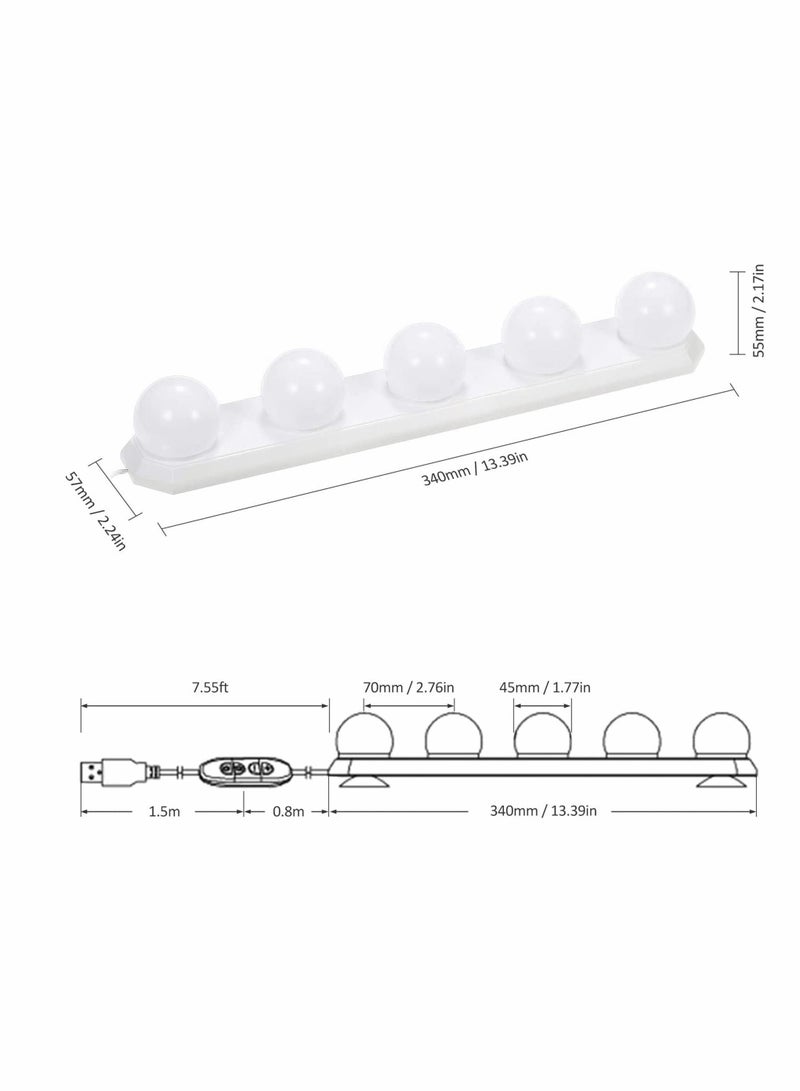 Vanity Lights, LED Mirror Lights, 5 Bulbs 3 Color Modes Brightness Dimmable, 4W USB Power Makeup Cosmetic Table Dressing Light, for Bathroom Dressing Room, Hollywood Style, Mobile Portable