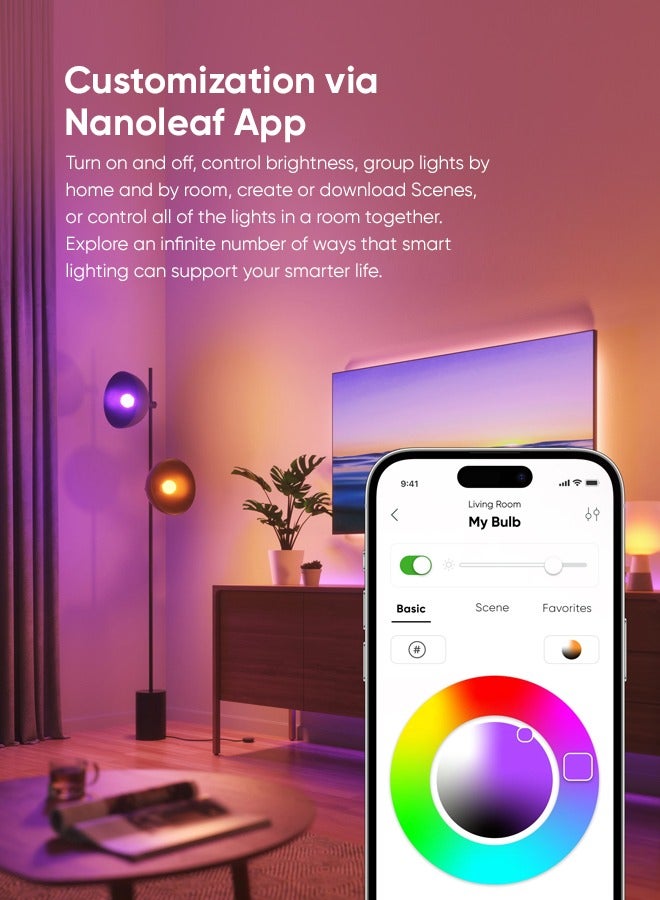 Essentials Smart Light Bulb MATTER Edition A60/E27 - for Home/Office, Color Changing RGBCW, Dimmable Bulb, Bluetooth/Thread Enabled, works with iOS/Android - Alexa, Google, Smart Things