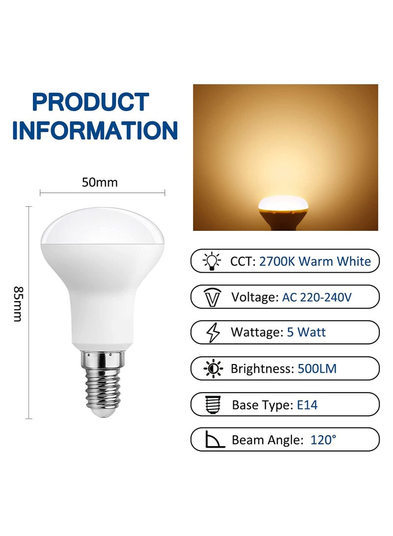 E14 LED Spotlight Bulbs R50 5W Dimmable Warm White 2700K 500LM 120° Beam Angle Equivalent to E14 40W R50 AC 230V SES Screw Reflector Bulbs 4 Pcs Small Edison Screw (Warm White)