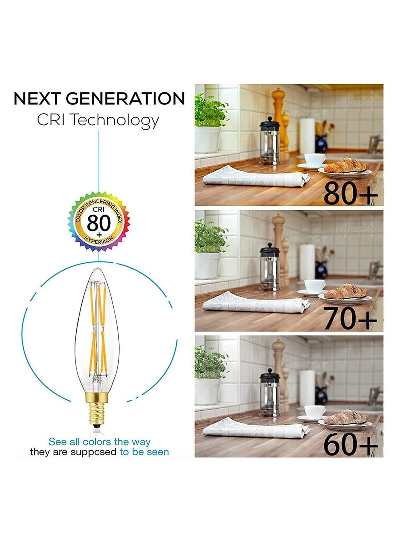 LED Candle Bulbs 4PCS E14 LED Filament Light Bulbs 4 Watt C35 Dimmable Cool Day Light White 2700K Classic Vintage Clear Glass 400LM 90% Energy Saving 10000h Life 40W Incandescent Equivalent