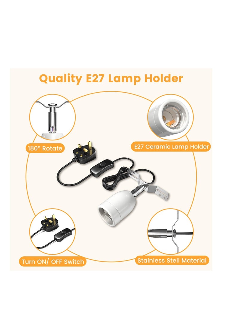 300W Ceramic Reptile Heat Lamp Holder, E27 Base Bulb Rotatable Light Holder with Inline ON/Off Switch for Turtle, Snake, Lizard, Dog, Chick- No