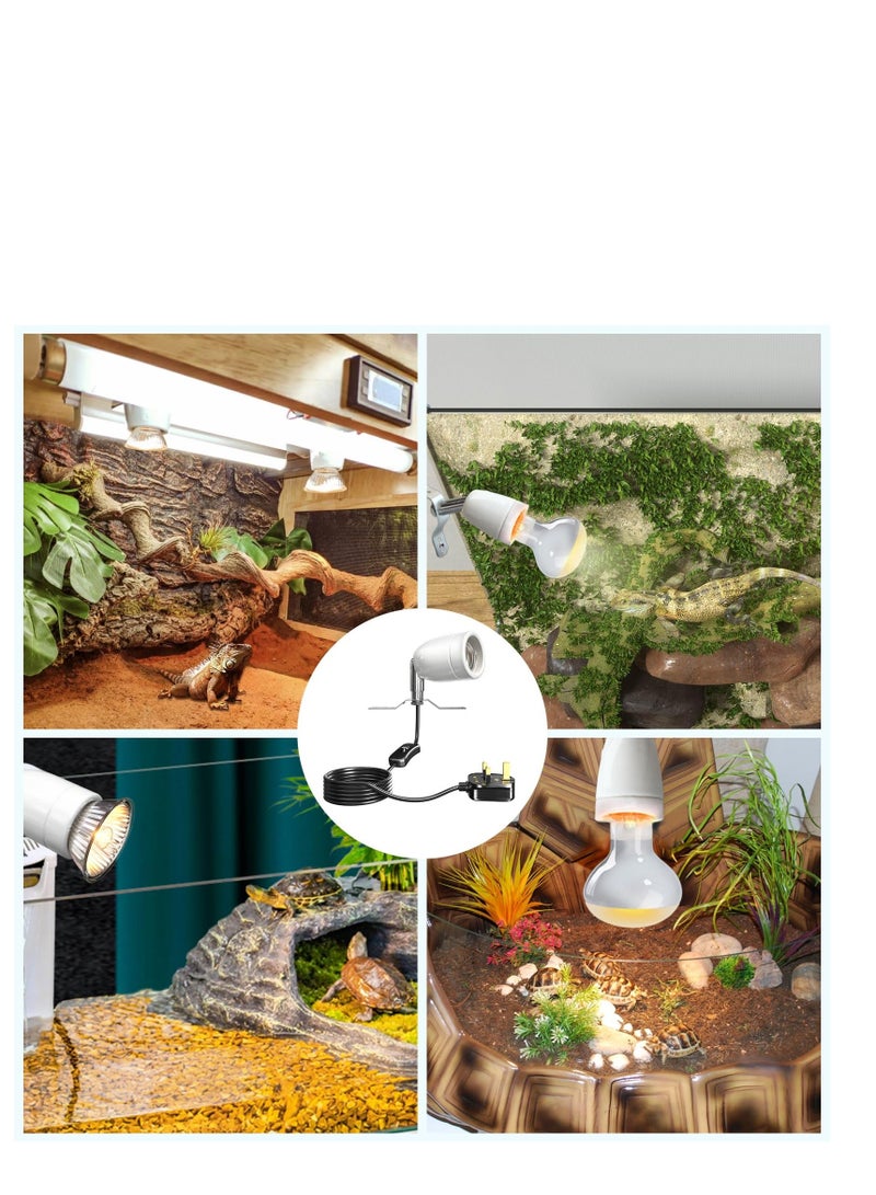 300W Ceramic Reptile Heat Lamp Holder, E27 Base Bulb Rotatable Light Holder with Inline ON/Off Switch for Turtle, Snake, Lizard, Dog, Chick- No