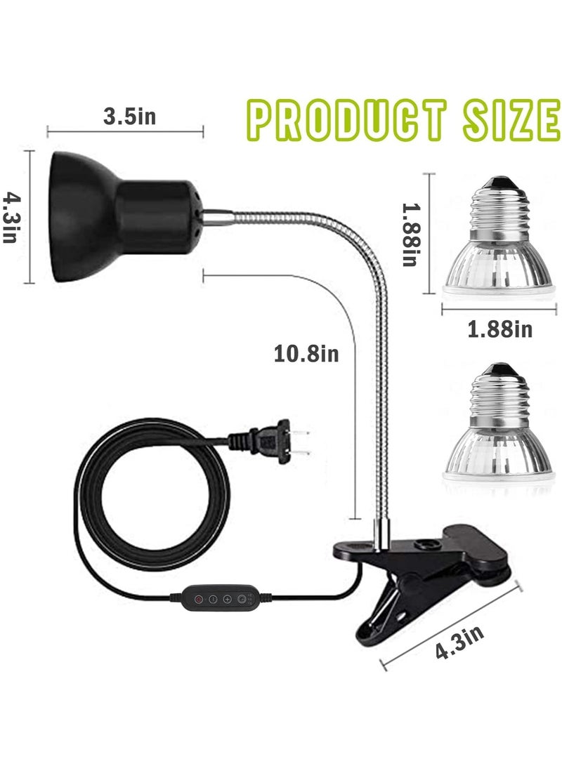 Tortoise Heat Lamp, Reptile Lamp Basking Light with Holder Heat Spotlight, Reptile Light 360°Rotatable Clip on Lamp for Aquarium Reptile Lizards Turtle (2 x Bulbs Include)