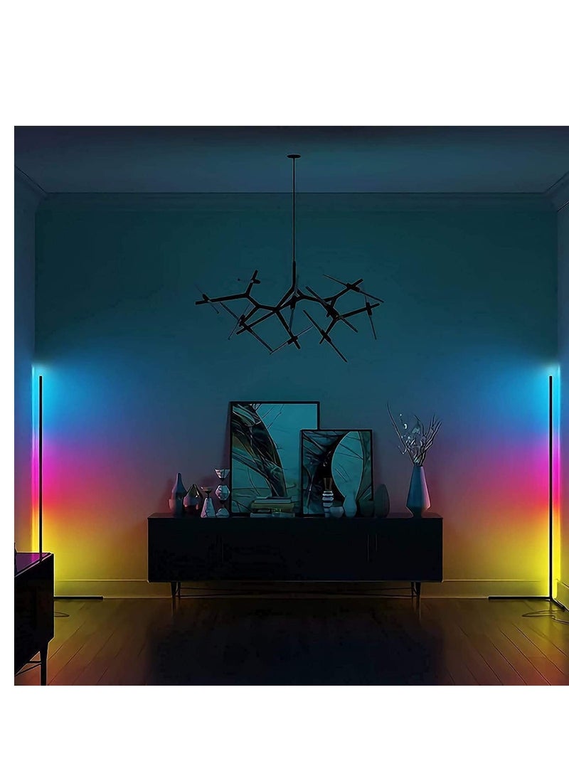 Smart RGB Floor Lamp, LED Corner Floor Lamp for Ambient Background Light, Modern Corner Lamp Color Change and Dimmable, Black with UK Plug, Perfect for Living Rooms and Bedrooms