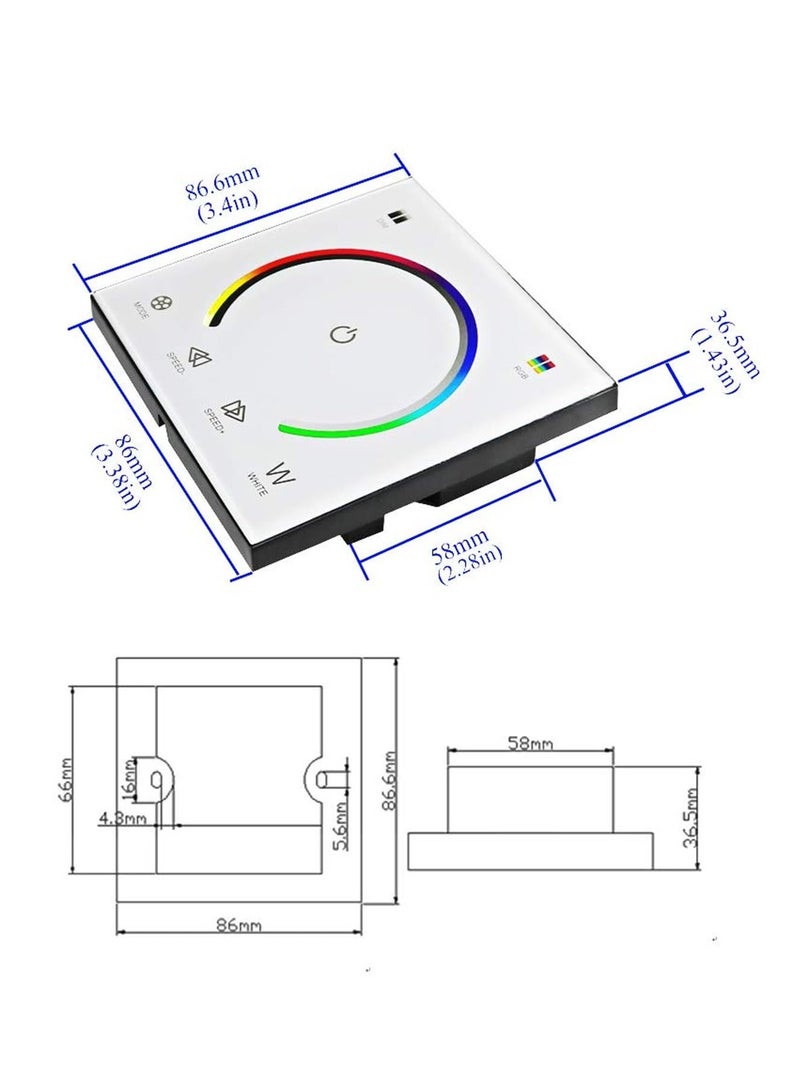 Light Dimmer Switch, LED Controller, Wall- Mounted Plastic Cover Touch Panel Switch for DC12V-24V 3528 2835 5050 Single Color Strip Lighting(RGB-Red, Green, Blue)