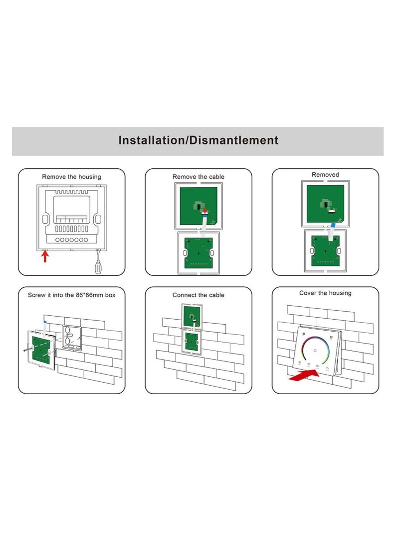 Light Dimmer Switch, LED Controller, Wall- Mounted Plastic Cover Touch Panel Switch for DC12V-24V 3528 2835 5050 Single Color Strip Lighting(RGB-Red, Green, Blue)