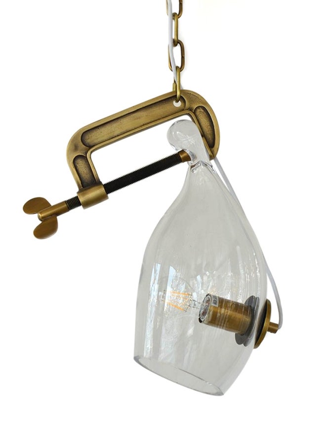 Modern Glass Pendant Light Clear/Gold 17x30cm