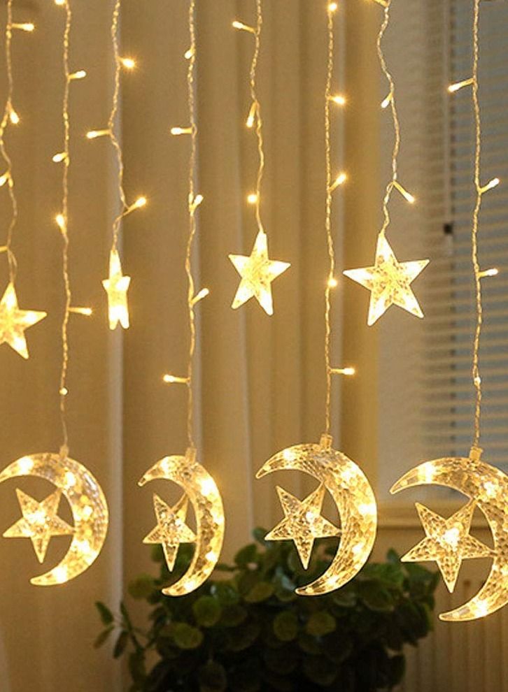 Crescent Moon Star Curtain LED Fairy Lights Eid And Ramadan Decor 2.5m