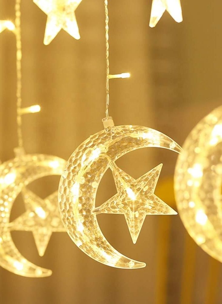 Crescent Moon Star Curtain LED Fairy Lights Eid And Ramadan Decor 2.5m