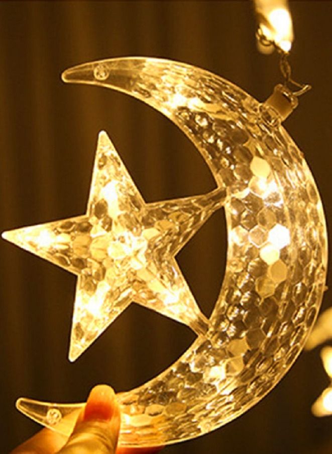 Crescent Moon Star Curtain LED Fairy Lights Eid And Ramadan Decor 2.5m