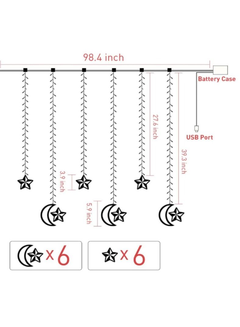 Moon Star Curtain LED Lights Ramadan Décor 2.5M