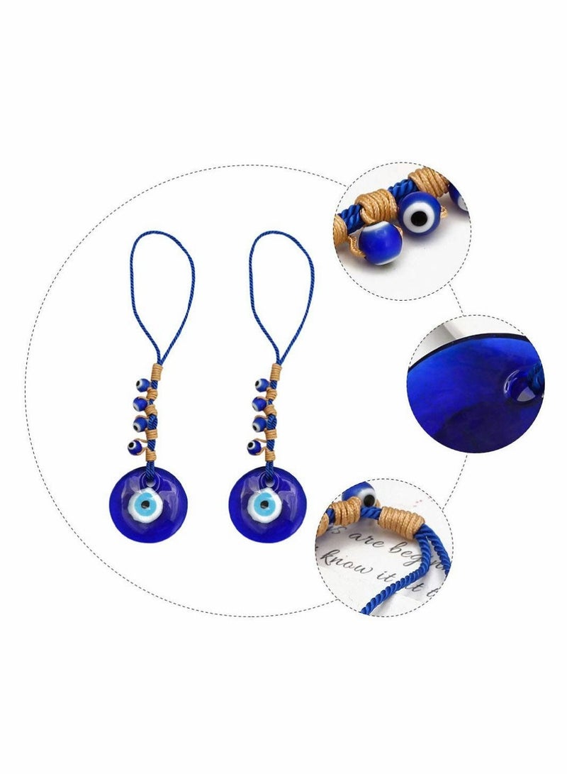 Blue Evil Eye Decor Hanging Turkish Nazar Bead Pendant Decorative Lucky Turkish Eye Keychain Feng Shui Hanging Decoration for Home Office Car (2pcs)