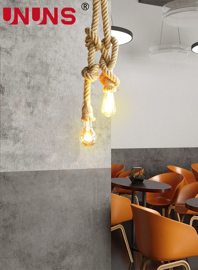 Rope Hanging Pendant,1M Double Head Chandelier Pendant,E27 Vintage Loft Chandelier Hanging Rope Pendant Lamp For Bedroom Restaurant Cafe Bar Country Style Decor