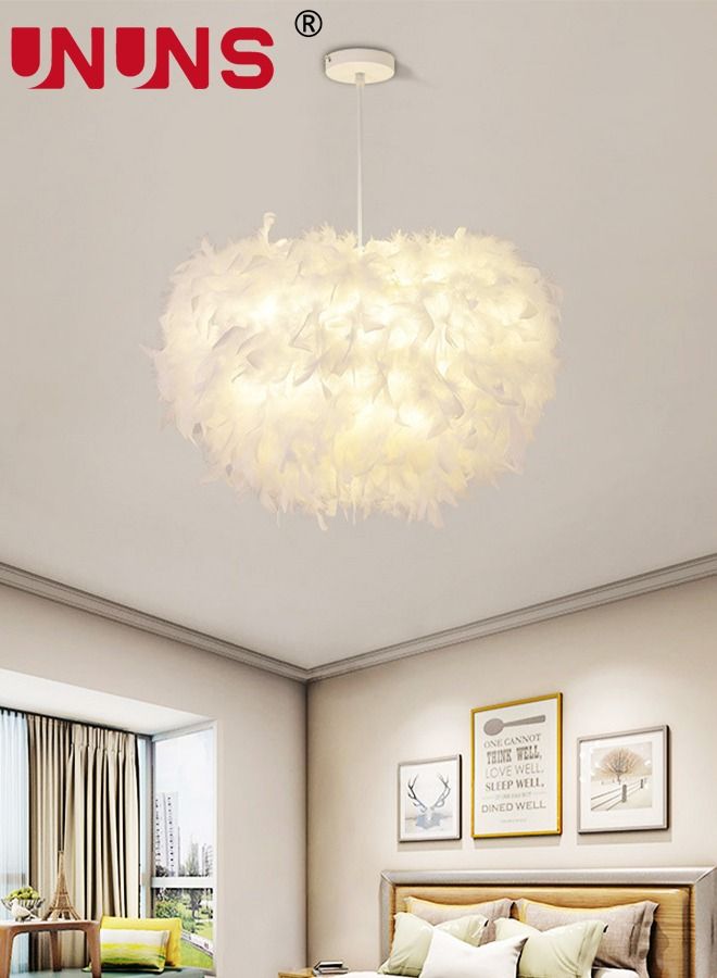 Feather Ceiling Pendant,LED White Feather Ceiling Light Fixture,E27 Hanging Lamp Applicable to Bedroom,Living Room,Dining Room