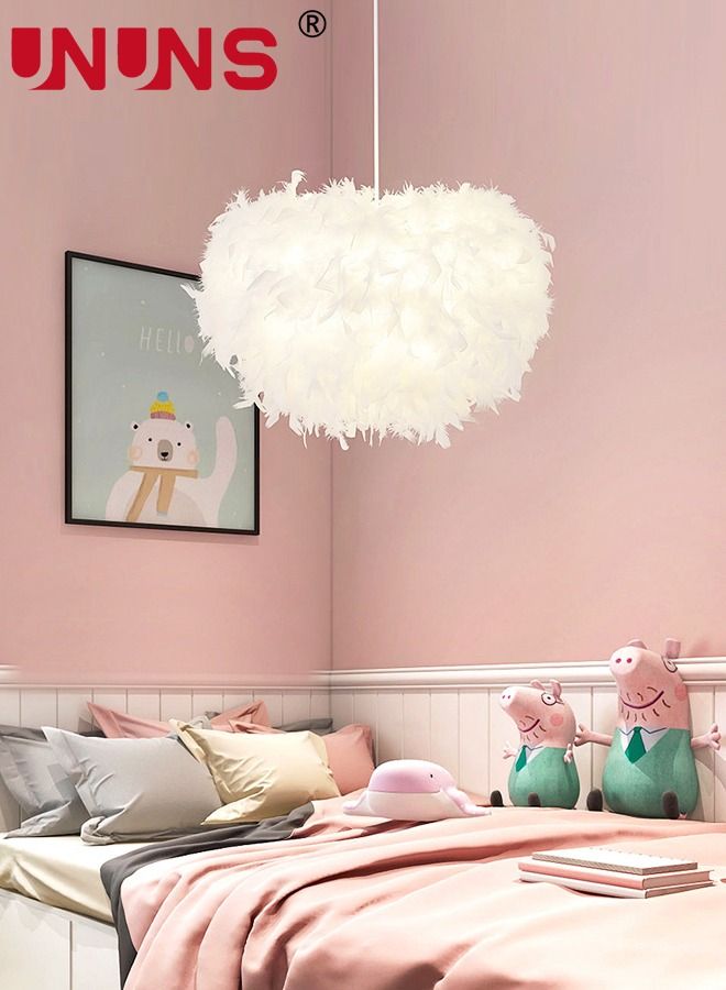 Feather Ceiling Pendant,LED White Feather Ceiling Light Fixture,E27 Hanging Lamp Applicable to Bedroom,Living Room,Dining Room