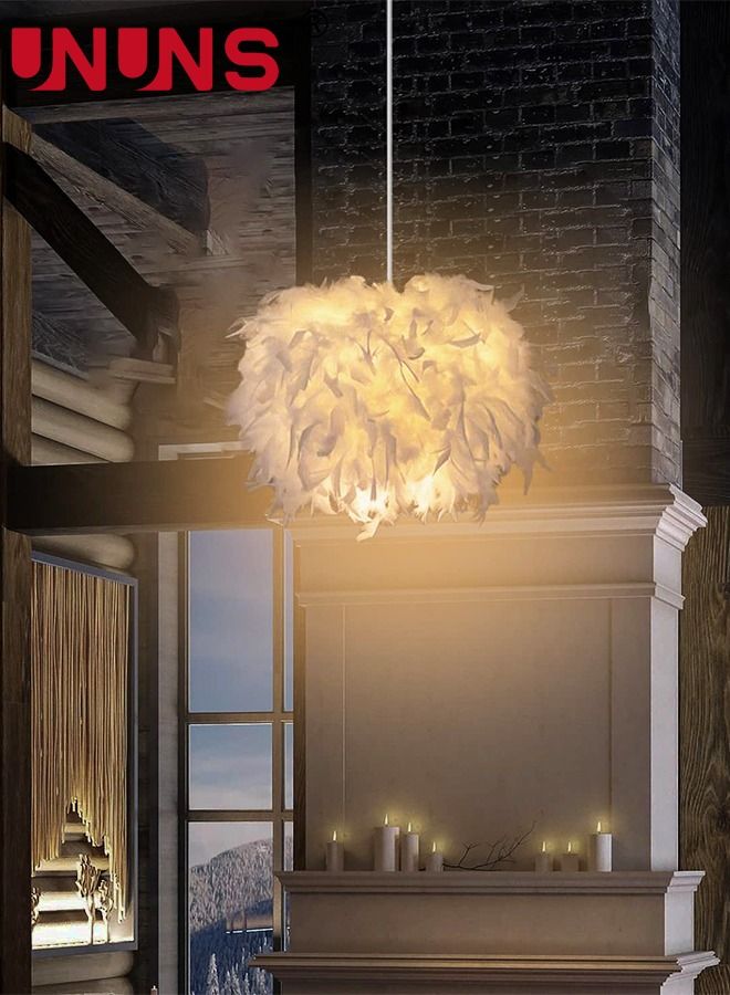 Feather Ceiling Pendant,LED White Feather Ceiling Light Fixture,E27 Hanging Lamp Applicable to Bedroom,Living Room,Dining Room