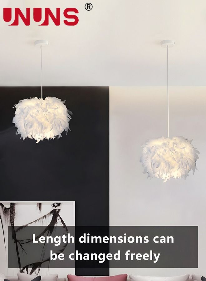 Feather Ceiling Pendant,LED White Feather Ceiling Light Fixture,E27 Hanging Lamp Applicable to Bedroom,Living Room,Dining Room