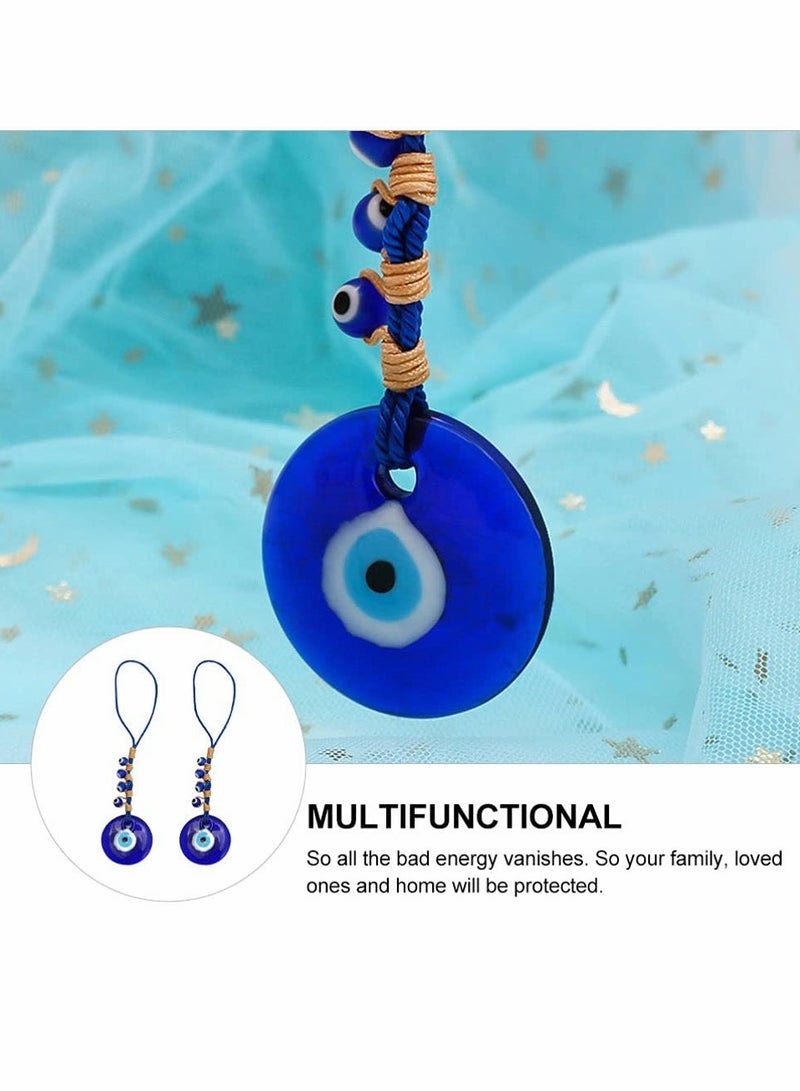 Blue Evil Eye Decor Hanging Turkish Nazar Bead Pendant Decorative Lucky Turkish Eye Keychain Feng Shui Hanging Decoration for Home Office Car (2pcs)