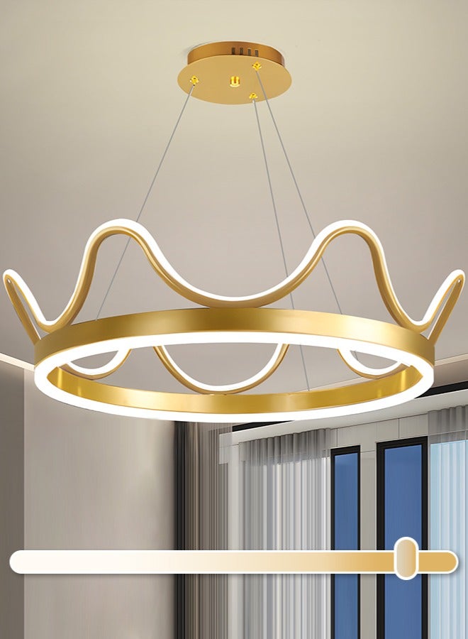 LED Pendant Light Golden Crown Round Pendant Light Bedroom Dining Room Lighting Adjustable Living Room Children Hanging Lamp Iron Art Acrylic 3 Colors Dimming Light,64W