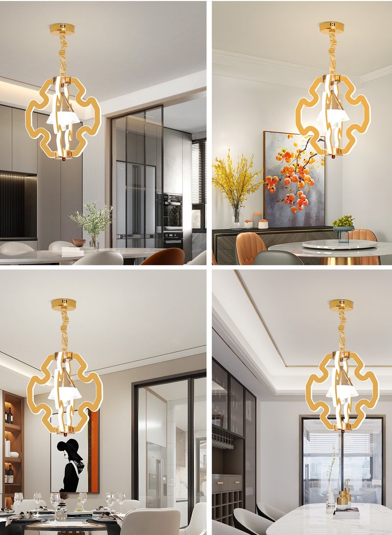 YATAI Modern LED Chandelier Pendant Light,3-Color Dimming Modern Elegance Chandelier,Golden Acrylic Hanging Pendant Lighting LED Chandelier Lamp for Dining Table,Restaurant,Living Room,100W