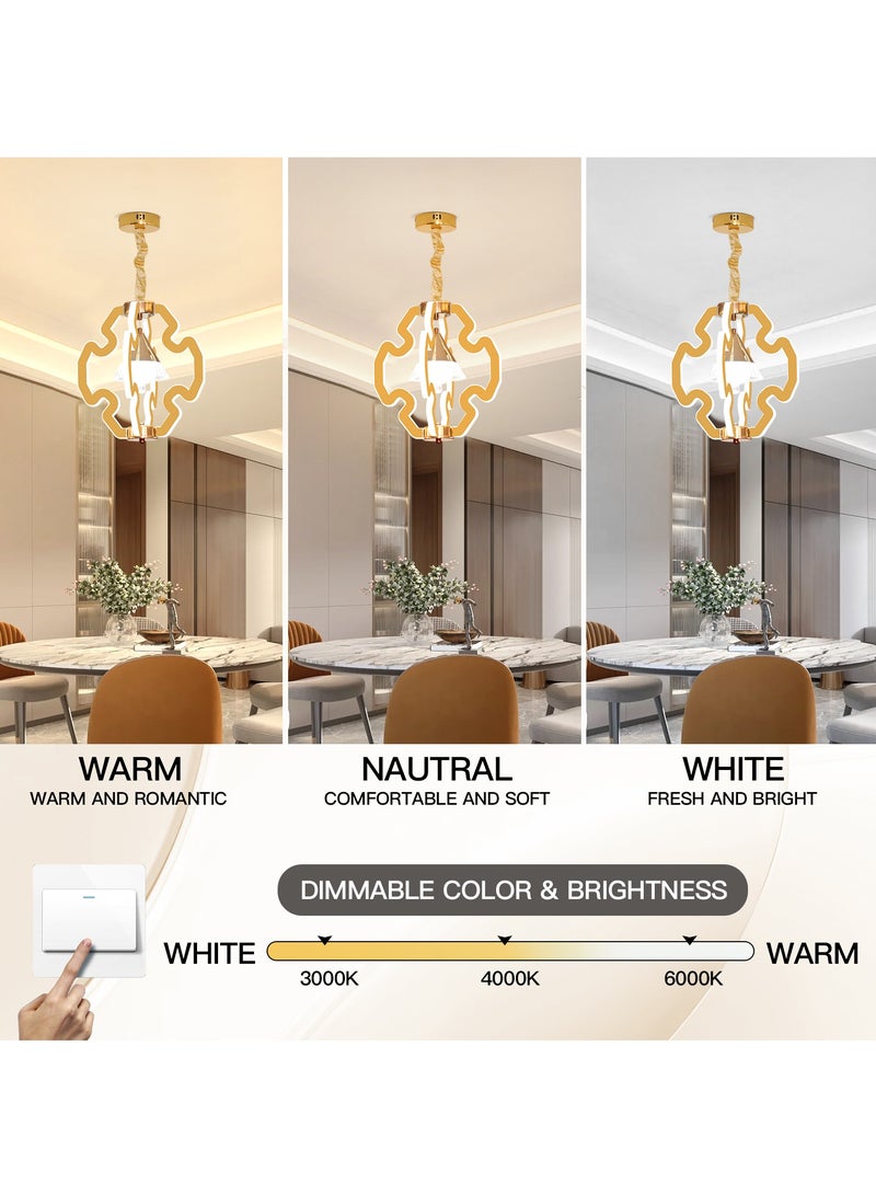 YATAI Modern LED Chandelier Pendant Light,3-Color Dimming Modern Elegance Chandelier,Golden Acrylic Hanging Pendant Lighting LED Chandelier Lamp for Dining Table,Restaurant,Living Room,100W