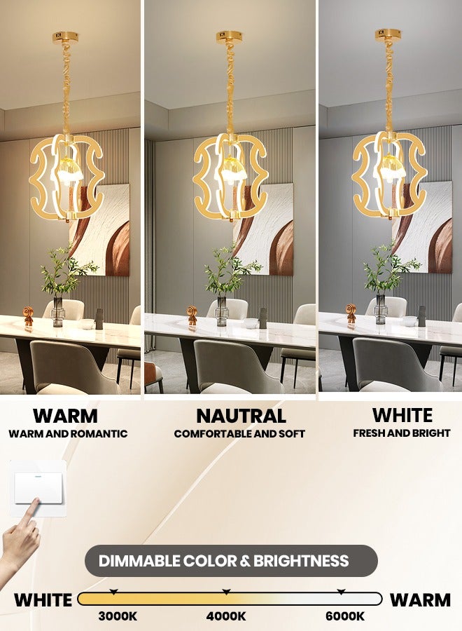 YATAI Modern LED Pendant Light Fixture ,3-Color Dimming Modern Elegance Chandelier , Golden Acrylic Hanging Pendant Lighting LED Chandelier Lamp for Dining Table, Restaurant ,Living Room,106W