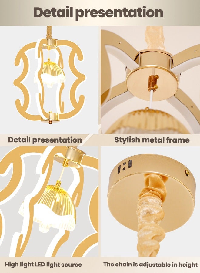 YATAI Modern LED Pendant Light Fixture ,3-Color Dimming Modern Elegance Chandelier , Golden Acrylic Hanging Pendant Lighting LED Chandelier Lamp for Dining Table, Restaurant ,Living Room,106W