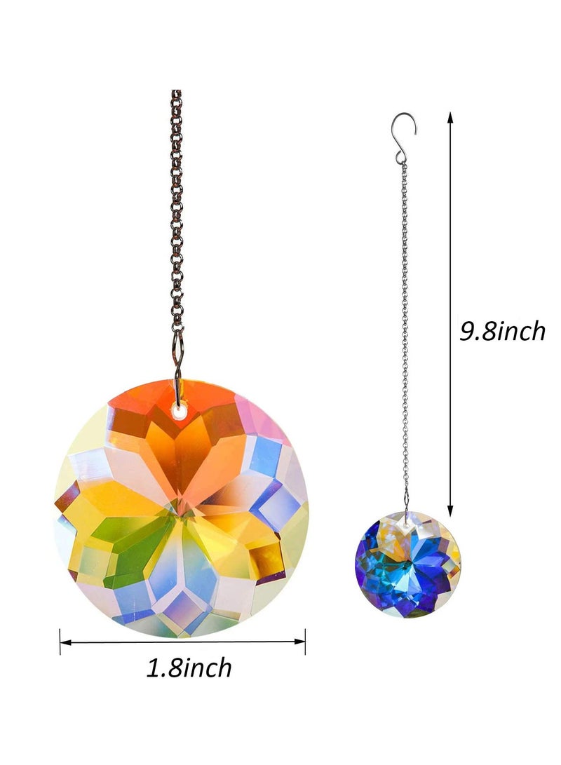 Crystal Ball Prism Suncatcher, 2pcs Window Hanging Glass Rainbow Sun Catcher Pendant Ornaments with Chain for Home, Office, Garden, and Car Decoration