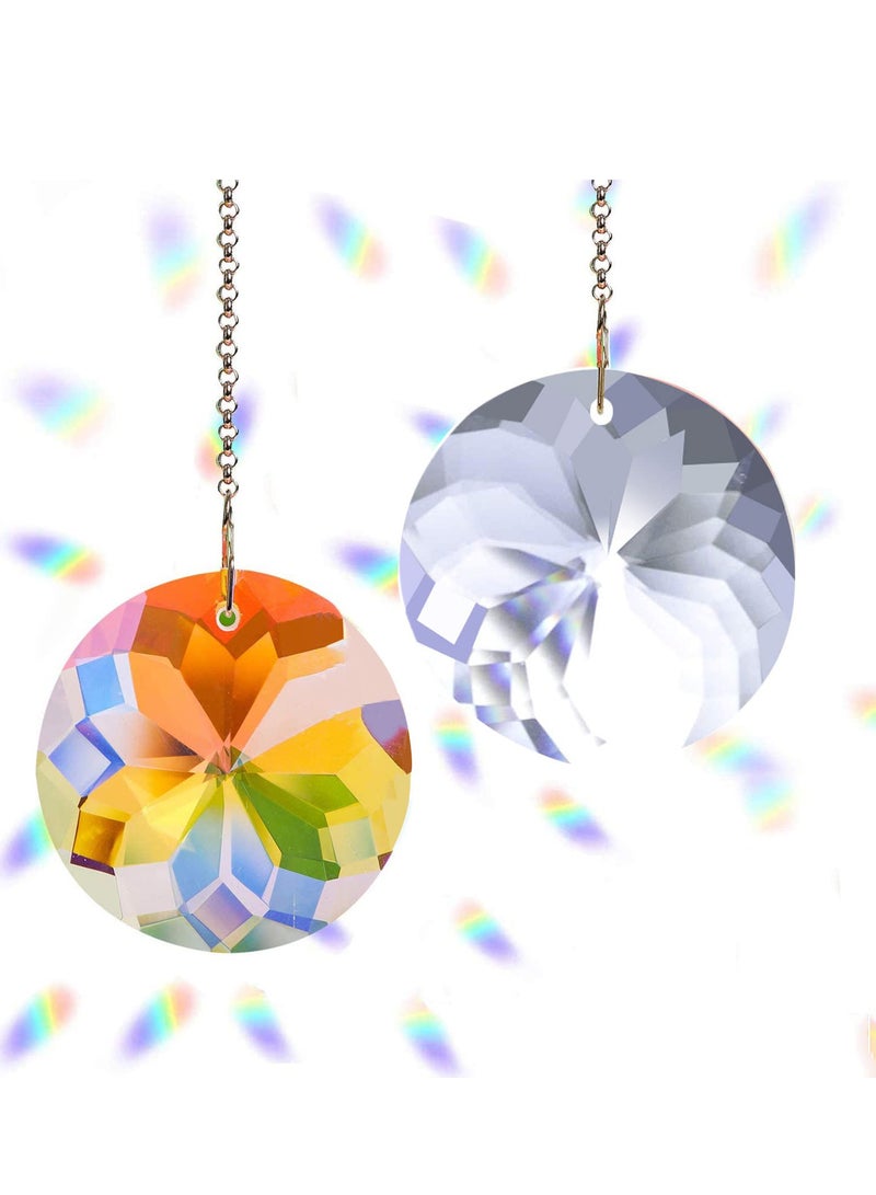 Crystal Ball Prism Suncatcher, 2pcs Window Hanging Glass Rainbow Sun Catcher Pendant Ornaments with Chain for Home, Office, Garden, and Car Decoration